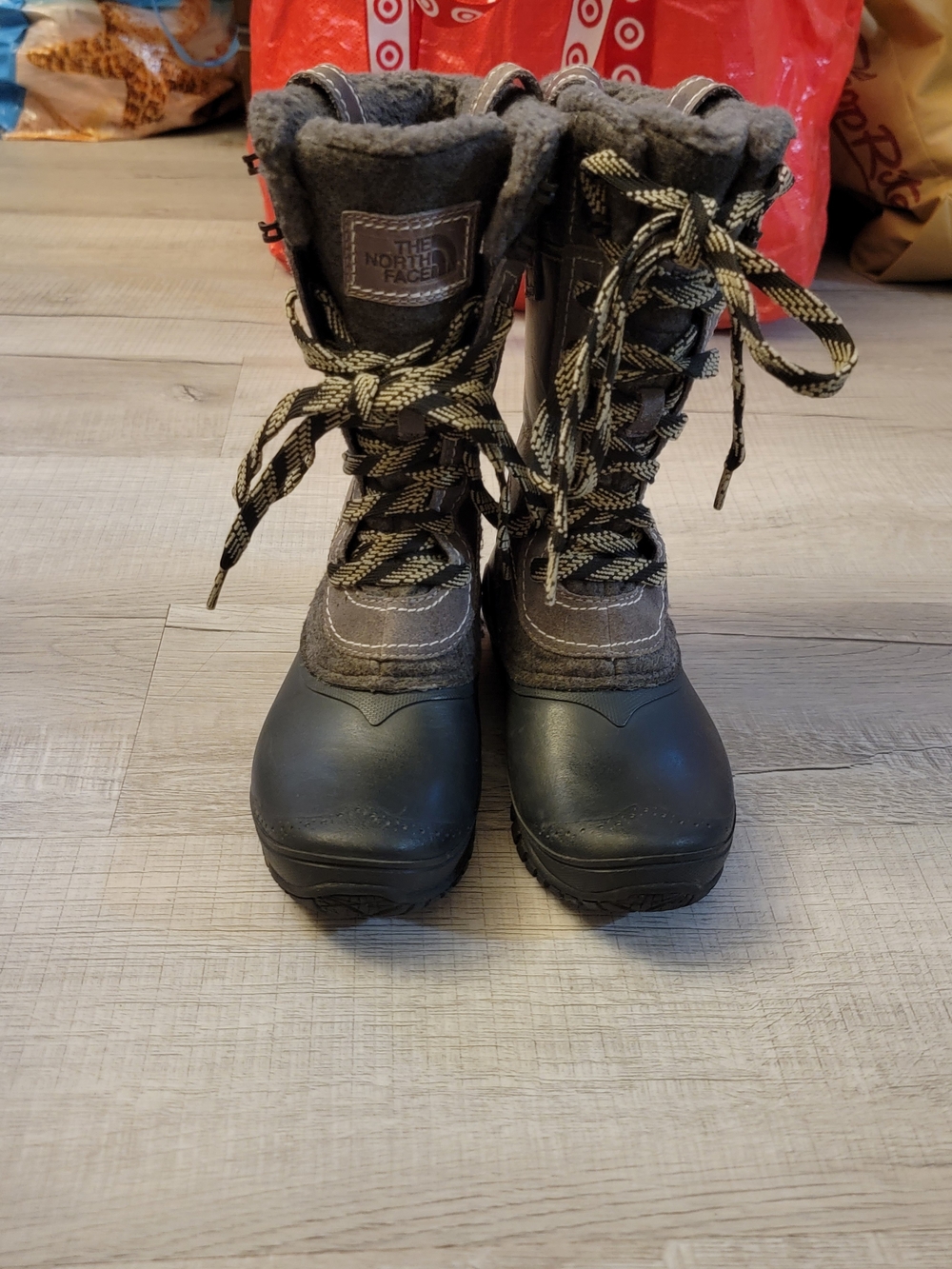 The North Face Gray and Black Insulated Lace-Up Winter Boots